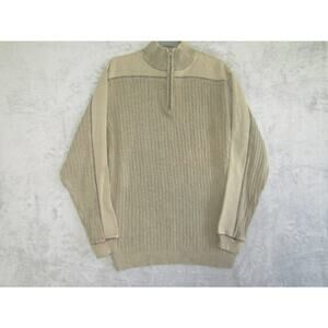 BKE Mens Ribbed Quarter Zip Sweater Tan Khaki Cotton Blend Size Large Casual